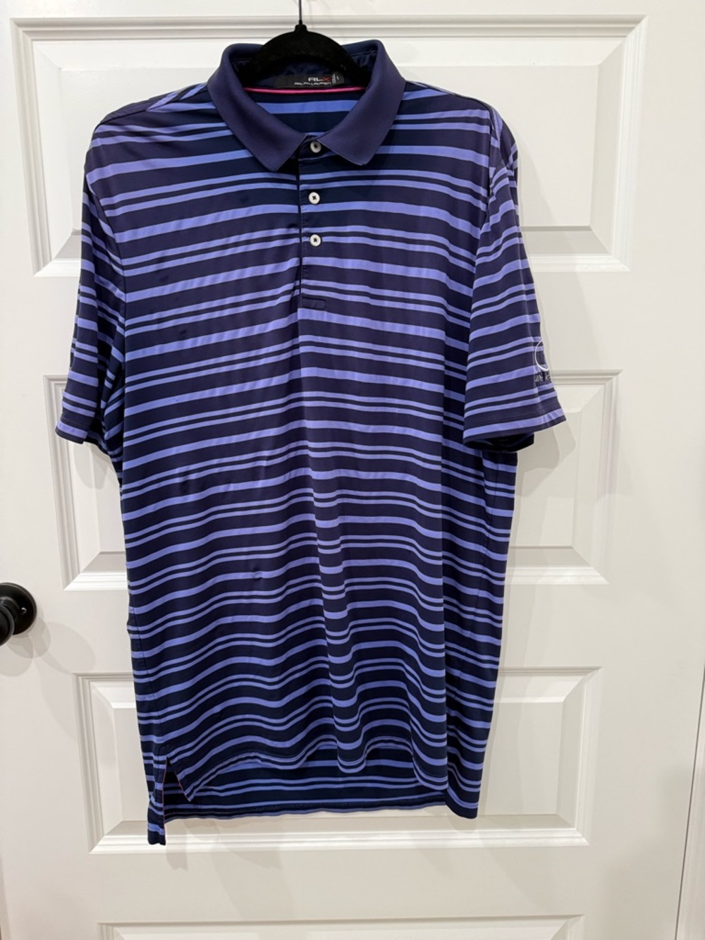 Men's Striped Polo Shirt - Navy and Light Blue
